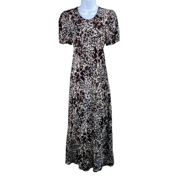 Anthropologie Dolan Black Multi Floral Pullover Short Sleeve Midi Dress Small - Picture 1 of 15